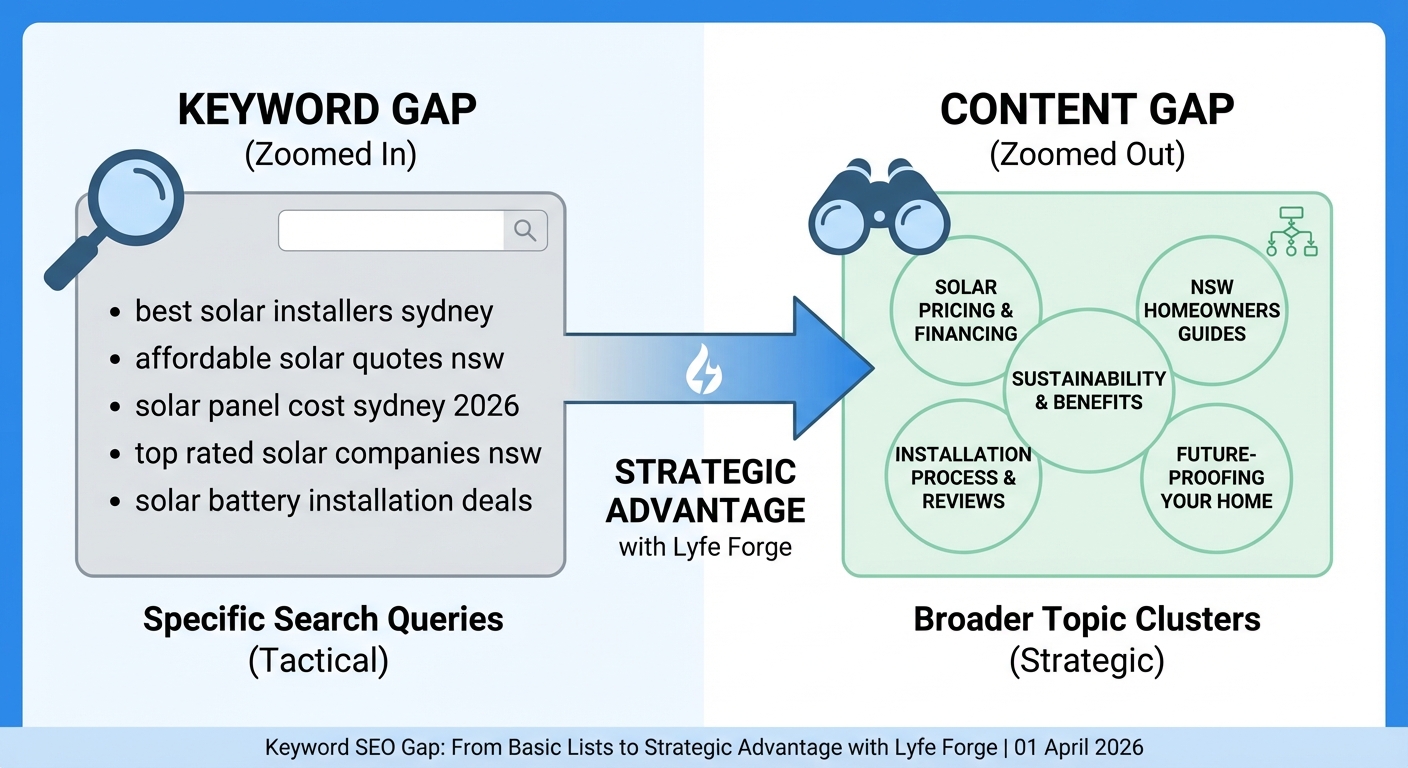 Illustration for Keyword SEO Gap, Content Gap & Traditional Workflows