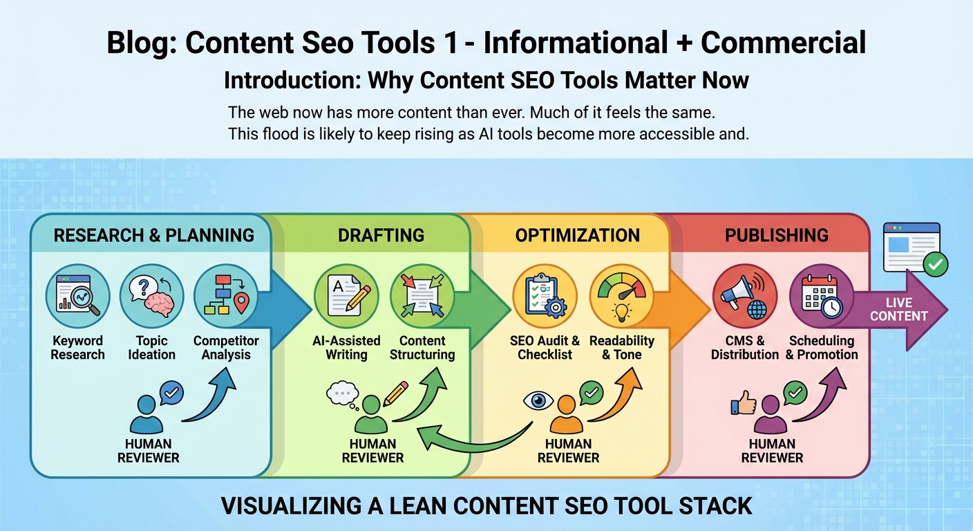 Content seo tools 2 tool stack and workflow diagram